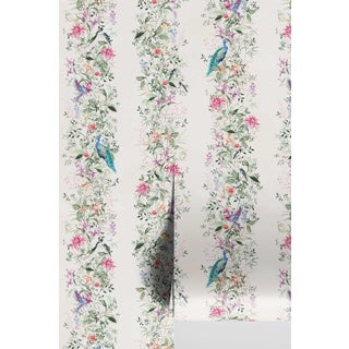 Mahjong Floral Stripe Grasscloth Wallpaper by House Party | Soap White | 8 Yards For Sale