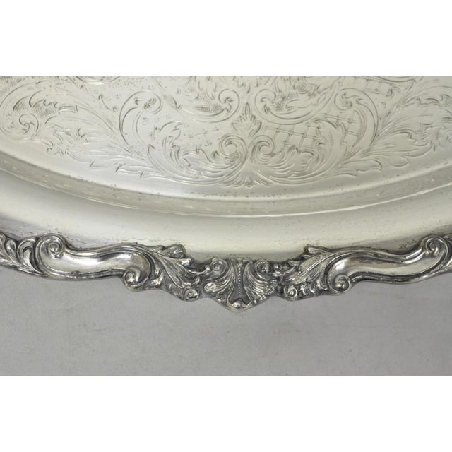 Silver Vintage English Sheridan Silver Plated Large Oval Serving Platter Bar Tray For Sale - Image 8 of 14