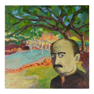 Contemporary Expressionist Portrait Painting of Man in Park Landscape For Sale