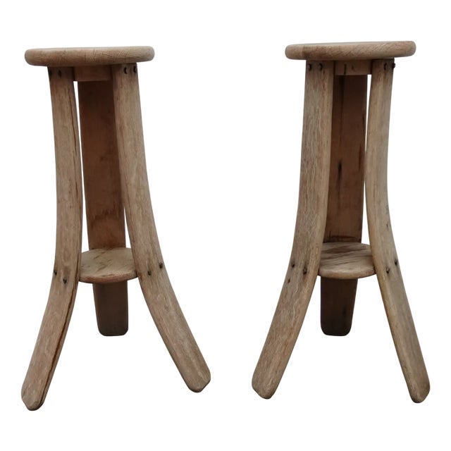 Brutalist Oak Stools, 1970s, Set of 2 For Sale