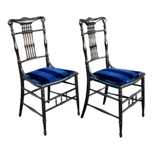 Antique French Country Side Chairs With Velvet Seats - a Pair