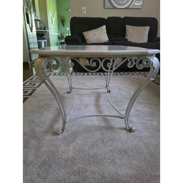 Vintage Hand Forged French Provincial Marble Top Coffee Table For Sale - Image 4 of 5