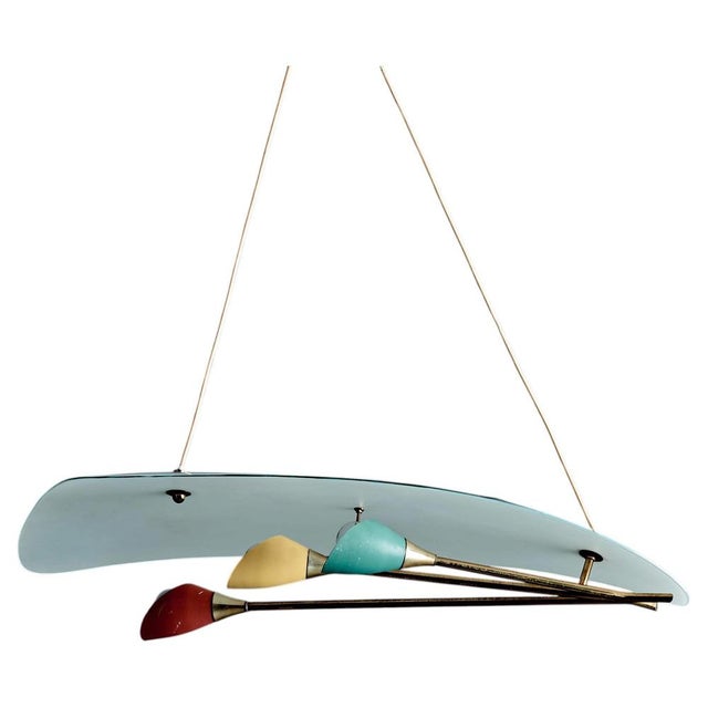 Sculptural Pendant Light with Sweeping Frosted Glass Shade, Italy, 1950s For Sale - Image 14 of 14