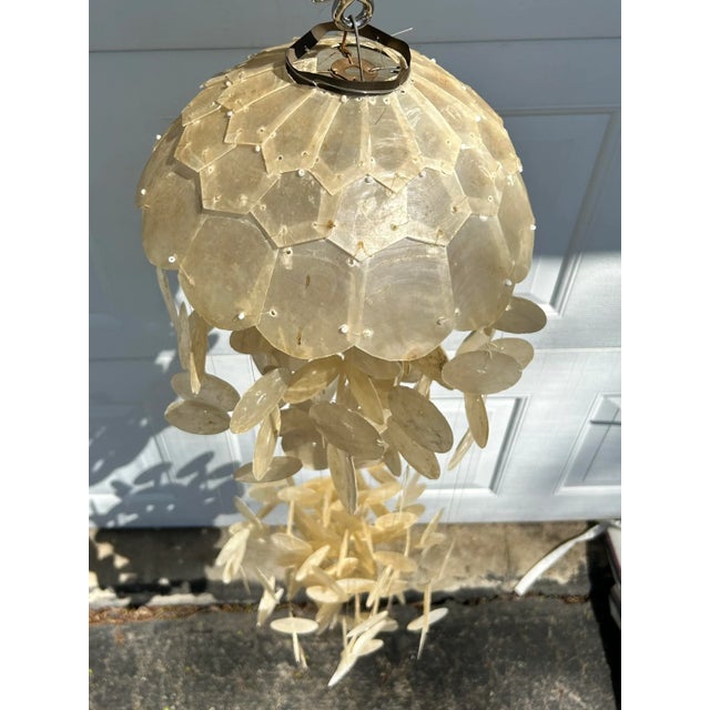 Boho Chic Mid 20th Century Capiz Shell Chandelier, Wind Chime For Sale - Image 3 of 4