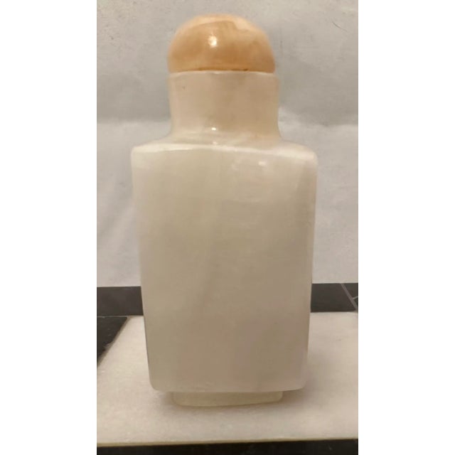 Antique White Jade Art Deco Snuff Bottle With Stopper & Spoon For Sale - Image 9 of 12