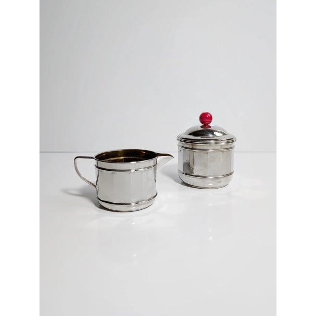 Art Deco Chrome Coffee Service Set with Bakelite, 1930s, Set of 3 For Sale - Image 4 of 7