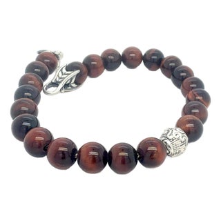 1990s David Yurman Tiger Eye Carved Ball Bracelet 8" 8 mm Sterling Silver Estate For Sale