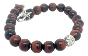 1990s David Yurman Tiger Eye Carved Ball Bracelet 8" 8 mm Sterling Silver Estate