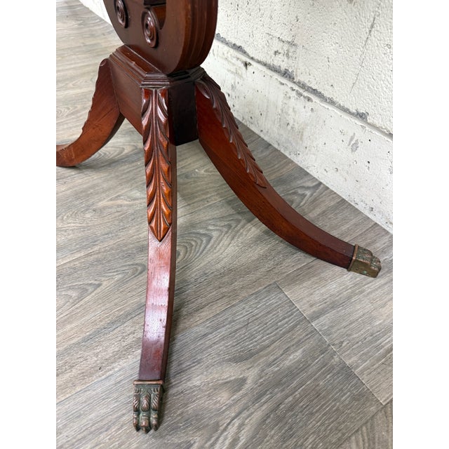 Wood Vintage Duncan Phyfe Style Mahogany Lyre Pedestal Base Accent Table For Sale - Image 7 of 16