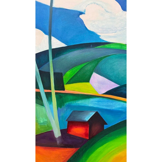 1978 Colorful Cubic Abstract Landscape Oil Painting on Canvas For Sale - Image 13 of 15