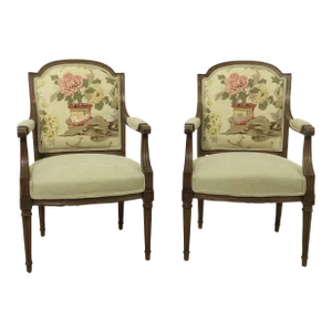 Pair French Louis XVI Style Armchairs ~ New Upholstery