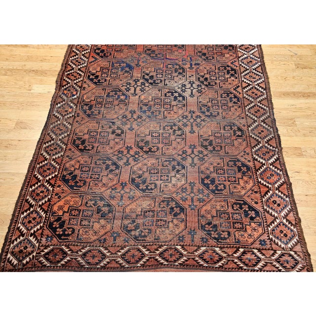 Vintage Turkmen Ersari in Allover Geometric Pattern in Red, Blue, Navy For Sale - Image 11 of 16