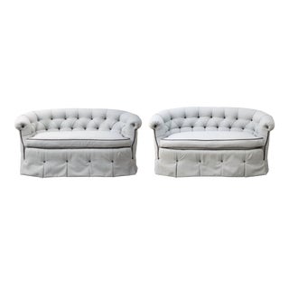 Pair of Vintage Tufted Loveseats by Baker For Sale