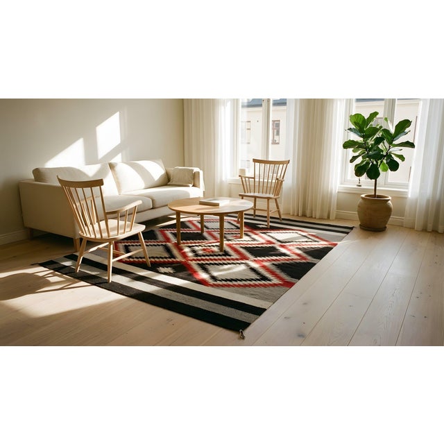 1940s Gray Zig Zag Tribal Antique American Navajo Carpet 3'9" X 6' Flatweave Wool Rug For Sale - Image 13 of 14