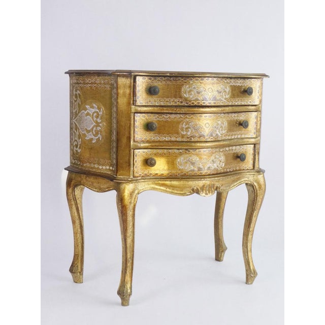 Gold Italian Florentine Gilt Wood Chest of 3 Drawers, 1960s For Sale - Image 8 of 11