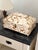 This large-scale Hollywood Regency style tessellated horn and bone inlay vanity chest is a stunning statement piece....