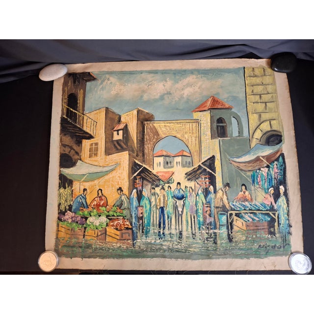 Avigdor Luisada Pair Original Oil Paintings Jerusalem & Sea of Galilee Modernism For Sale - Image 11 of 18