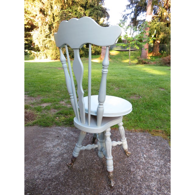 Antique Painted High Back Piano Stool W/ Nautical Glass Claw Feet For Sale - Image 9 of 18