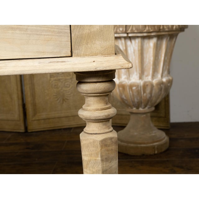 19th Century, Bleached Walnut Console Table with White Marble Top, Faceted Legs For Sale - Image 4 of 12