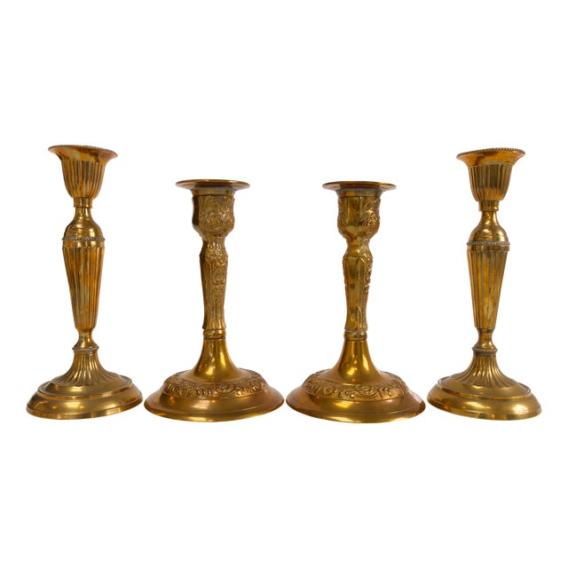 Vintage Danish Brass Candlesticks, 1950s, Set of 4 For Sale