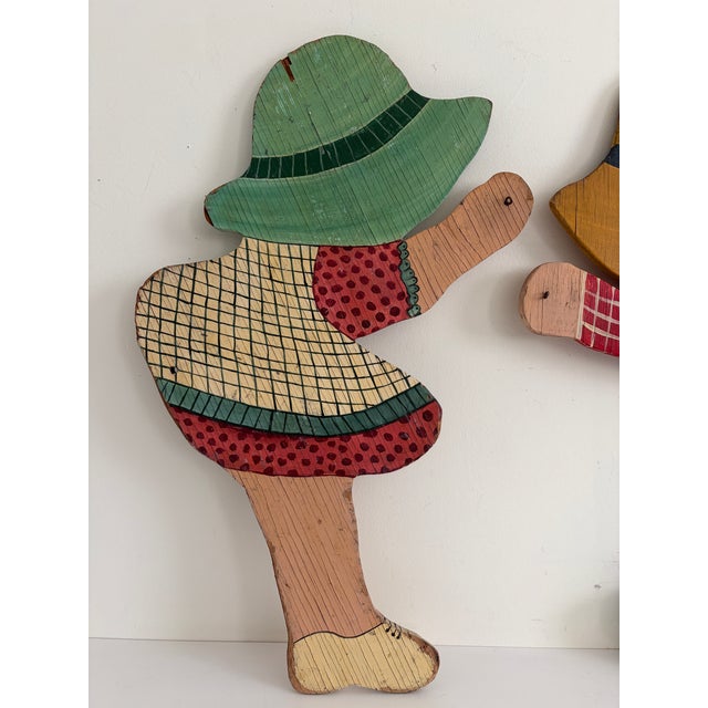 Vintage Hand-Painted Wooden Garden Child Silhouettes – Pair, Folk Art Yard Decorations For Sale - Image 11 of 13