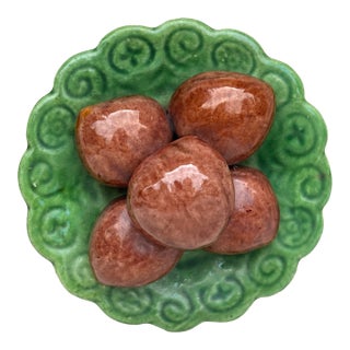Small Portuguese Majolica Palissy Chesnuts Platter Caldas Da Rainha For Sale
