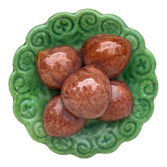 Small Portuguese Majolica Palissy Chesnuts Platter Caldas Da Rainha For Sale