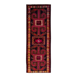 Vintage Handmade North West Persian Red Geometric Wool Runner Rug 3'7" X 9'6" For Sale