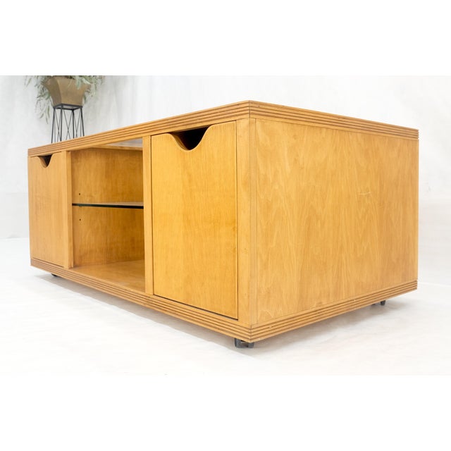 Large Box Shape Glass Top Birch Plywood Deep Drawers Storage Coffee Table MCM For Sale - Image 11 of 12