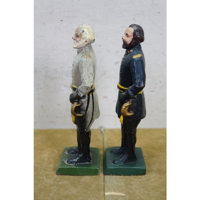 Early 20th Century Antique Cast Iron Robert E Lee & Ulysses S Grant Civil War Bookends 8" For Sale - Image 5 of 15
