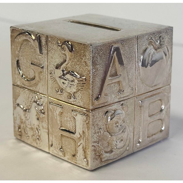 Silver Vintage Silverplate Alphabet Baby Block Piggy Bank For Sale - Image 8 of 8