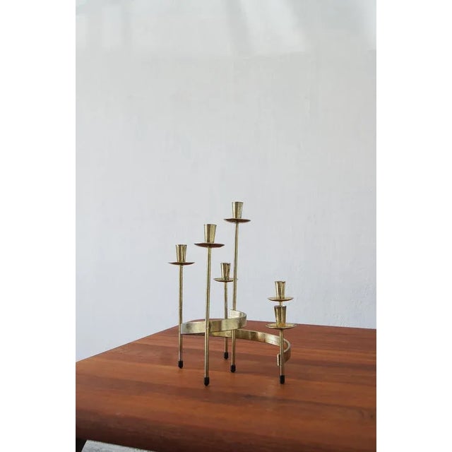 Round mid-century modern Swedish candle holder handmade of white metal Gold Scandinavian candle holder comes in six...