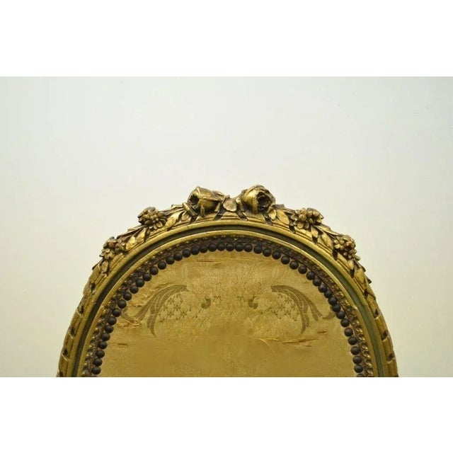 French Antique French Louis XVI XV Style Carved Giltwood Green Oval Fireplace Screen For Sale - Image 3 of 10