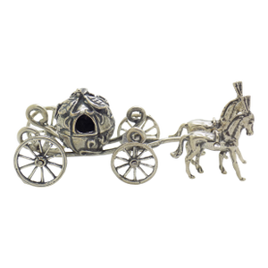 Vintage Italian Handmade Genuine Silver Cinderella Carriage W/T Two Horses Solid Figurine