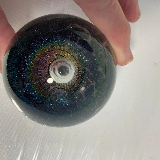 1980s Robert Eickholt Paperweight Art Glass Iridescent "Veil" Egg Water Fountain Spray For Sale - Image 9 of 12