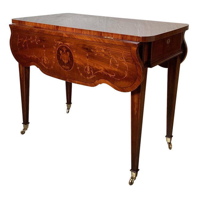 Elegant Mahogany With Inlay Intricate Dropleaf Ide Table For Sale