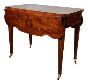 Elegant Mahogany With Inlay Intricate Dropleaf Ide Table