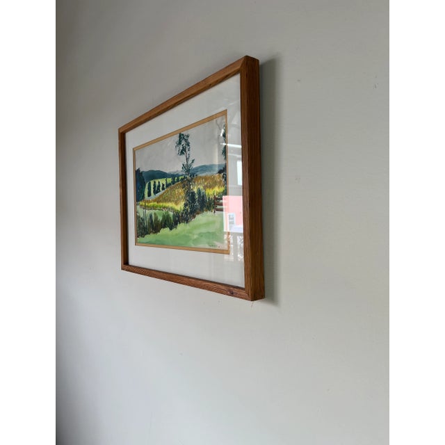 70's Vintage Wieden Landscape - Farm Land Watercolor Painting, Framed For Sale - Image 4 of 13