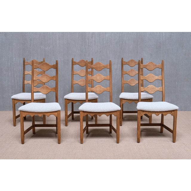 Danish Dining Chairs in Oak and Rubelli Bouclé by Henning Kjærnulf, 1960s, Set of 6 For Sale - Image 17 of 17
