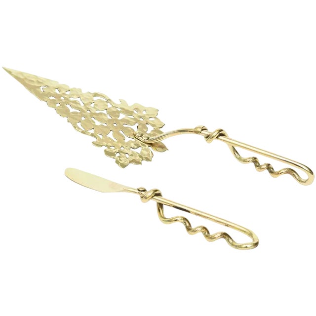 Vintage Brass Hand Wrought Sculptural Serving Pieces Pair of 1980's For Sale