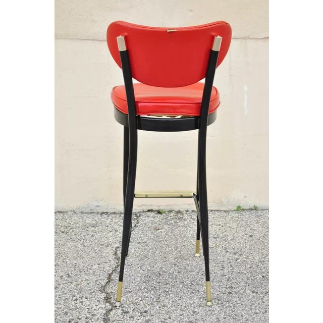Mid 20th Century Mid 20th Century Vintage Mid Century Lion Brand Black Metal Red Vinyl Italian Style Barstool For Sale - Image 5 of 10