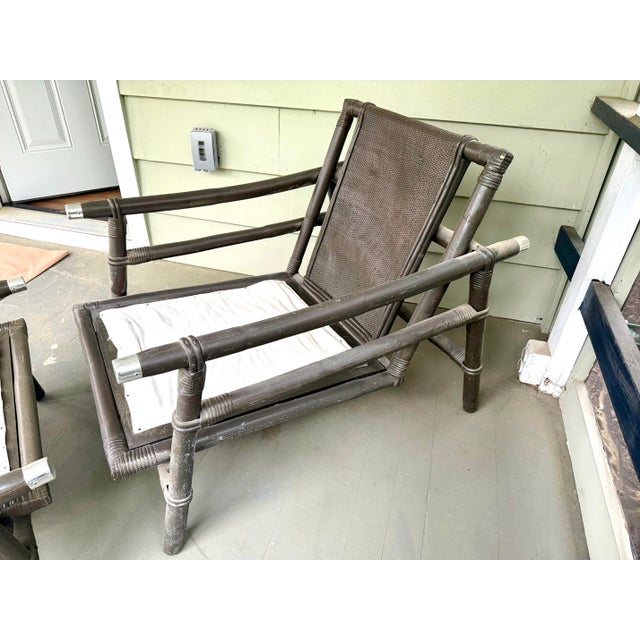 1950s Ficks Reed Rattan Campaign Style Far Horizons Lounge Chair & Ottoman by John Wisner For Sale - Image 9 of 12