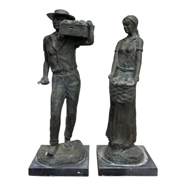 Circa 1990's Franco Vianello Patinated Bronze "Harvest at Jordan" Statues, Pair For Sale