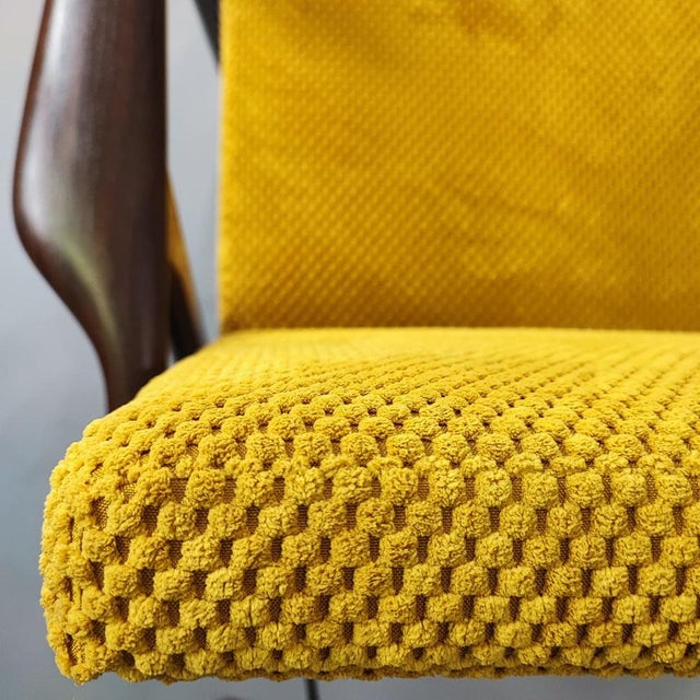 Armchairs in Rosewood and Yellow Velvet by Franco Albini for Poggi, Set of 2 For Sale - Image 12 of 14