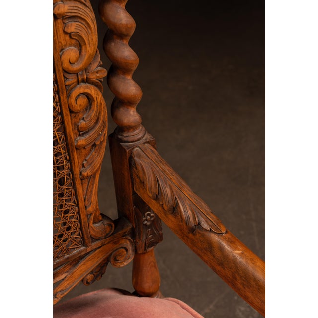 19th Century Ornate Carved Throne With Intricate Cane Backrest For Sale - Image 13 of 17