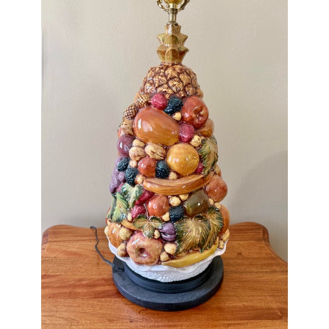 English Large Mid 20th Century Italian Porcelain Fruit Topiary Table Lamp For Sale - Image 3 of 12