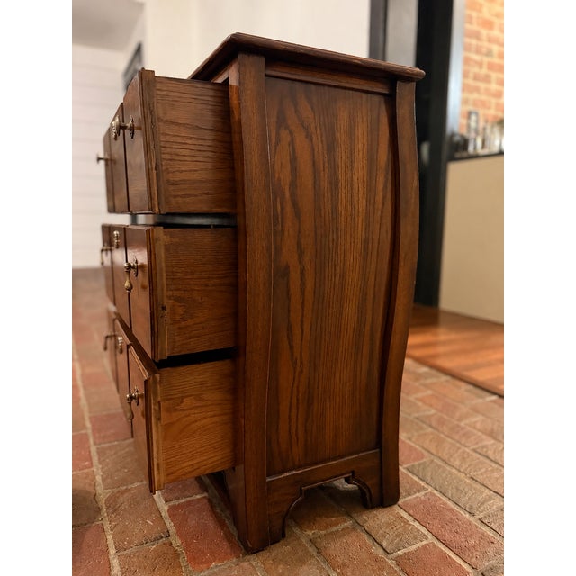 Vintage Weiman Oak Three-Drawer Accent Chest With Original Brass-Tone Hardware For Sale In Baton Rouge - Image 6 of 9