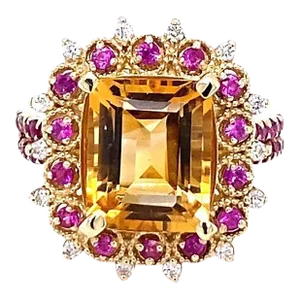 5.31 Carat Citrine Sapphire Diamond Yellow Gold Engagement Ring Size 7