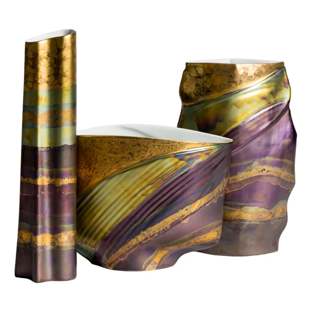 Eosin Porcelain Vase Trio by Johan Van Loon and Helmut Drexler for Rosenthal, 1990s, Set of 3 For Sale