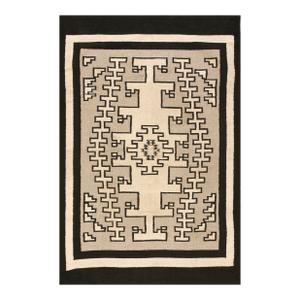 1940s Gray Beige Geometric Antique American Navajo Carpet 4'7" X 6' 10" Knotted Wool Rug